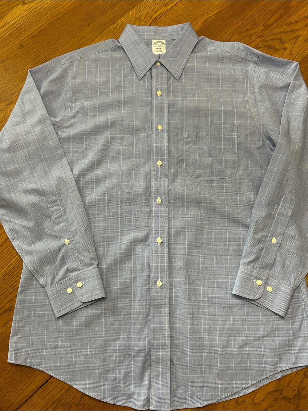Brooks Brothers Light Blue Windowpane Dress Shirt Regent Size 16 1/2- 4/5